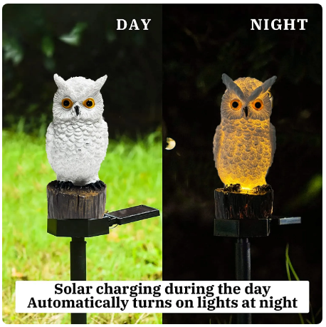 Garden Solar Light Outdoor Decor Resin Owl Solar LED Light with Stake