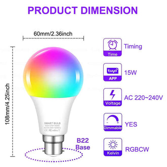 LED Smart Colour Changing Bulb - RGB - Bluetooth Controlled - 15W