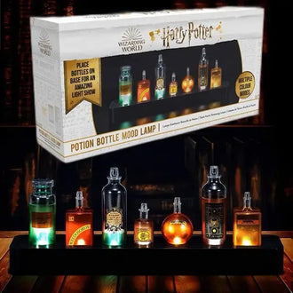 Harry Potter Magic Potion LED Night Light with colorful bottles and packaging, creating a whimsical atmosphere for fans.