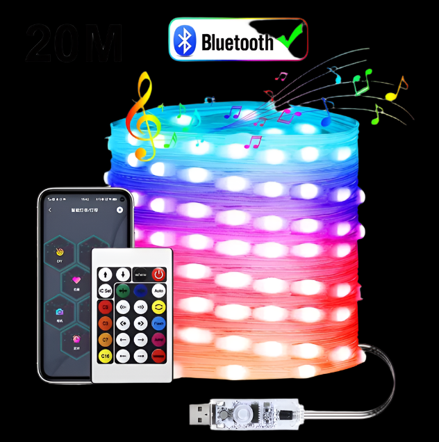 LED Smart String Fairy DIY Lights with Bluetooth and Remote - USB Powered